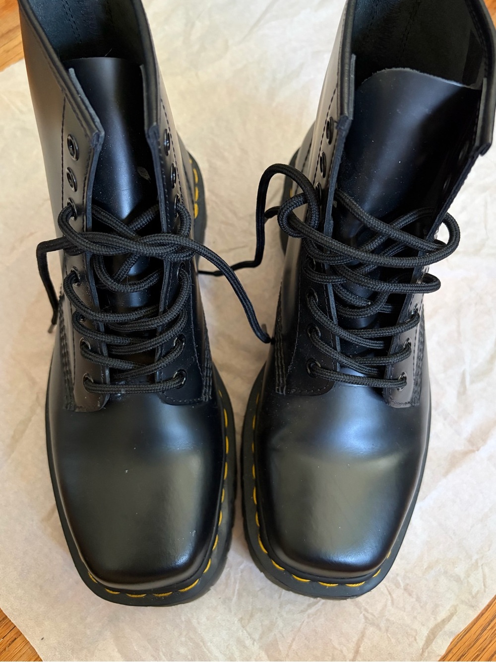 Dr. Martens BEX 1460 Square Toe Lace-Up Combat Boots with Yellow Stitching